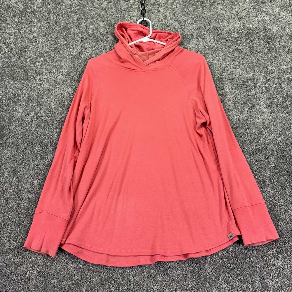 Eddie Bauer Shirt Womens Large Pink Lightweight Cotton V Neck Pullover Hooded